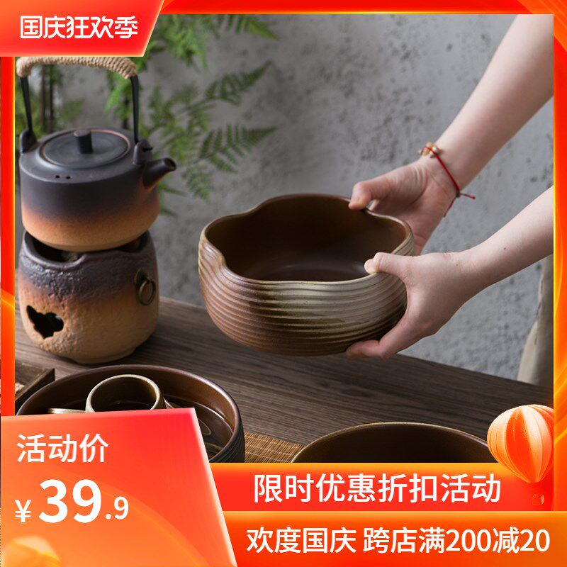 精品家用粗陶柴烧水盂茶洗缸大号加厚陶瓷茶杯陶土功夫茶具零配件