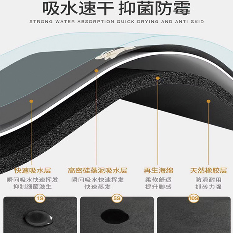 扇形浴室防滑垫软硅藻泥地垫大尺寸卫生间门口脚踩垫铺地面的垫子
