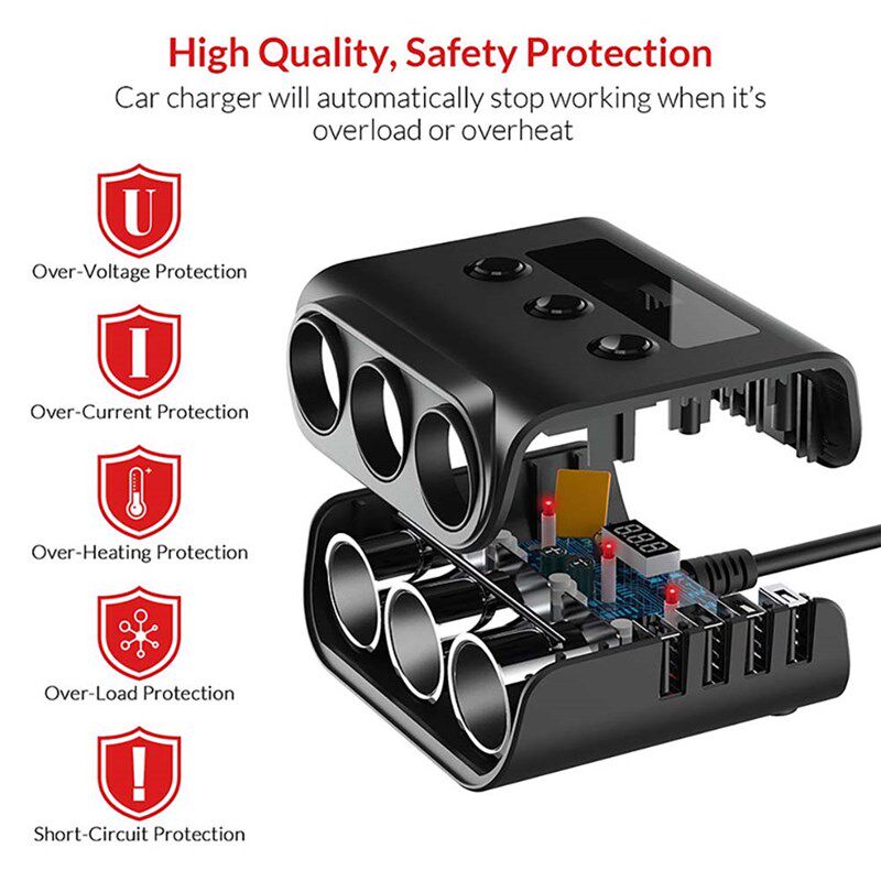 120W Cigarette Lighter Adapter QUI CHARGE 3.0 12V/24V 3-Sock