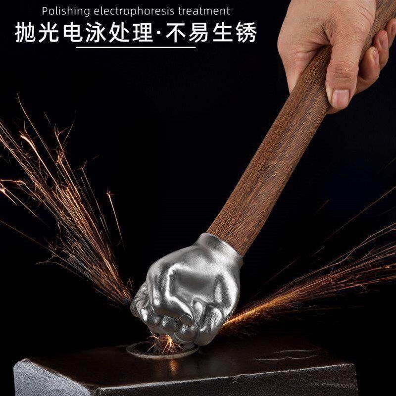 拳头多功能木柄铁锤家用木工锤子拳头户外车载防身实心铁多功能锤