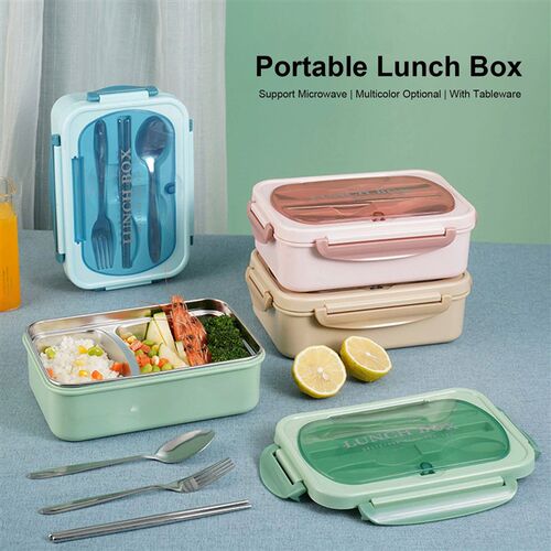 Portable Lunch Box 304 Stainless Steel Leakproof Divided Foo