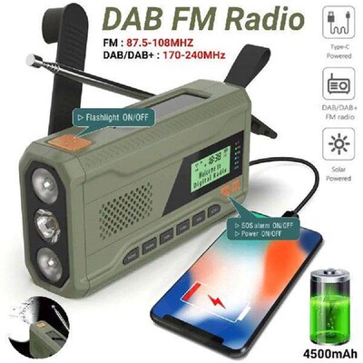 Portable DAB FM Radio Solar Hand Crank Generator Emergency