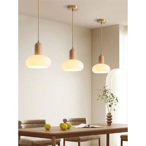 Wood Glass Pendant Light E27 Lighting Fixture Home Decor