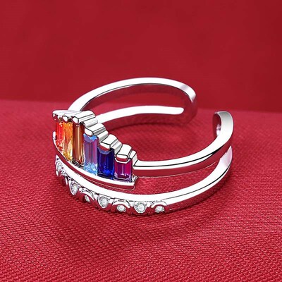 Zircon Rainbow Crown Ring Womens Fashion Color Diamond Open