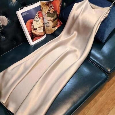 Real silk suspender dress, bright satin dress, popular summe