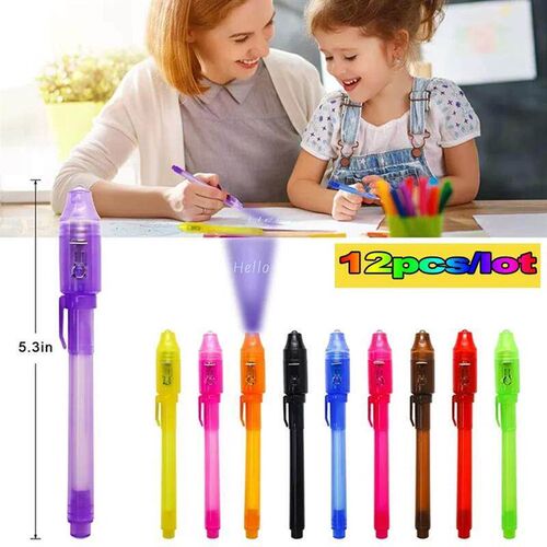12pcs Spy Pen Invisible Ink Pen with UV Light Magic Marker f