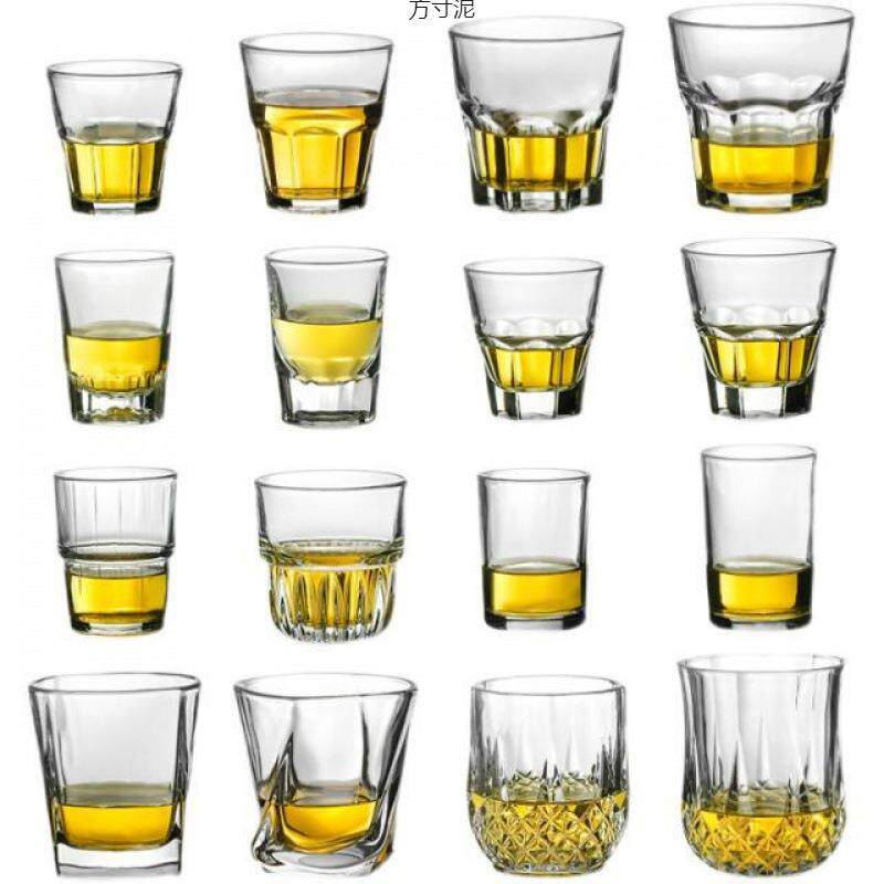 钢化玻璃啤酒杯八角杯酒吧加厚威士忌餐厅易收纳可叠杯子外贸
