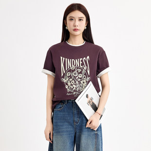 米诗薇重磅美式复古小众高街潮牌字母花朵宽松休闲短袖T恤女上衣