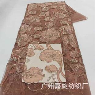 新款网贴花珠绣花布片双珠重艺工刺绣纱礼服舞JX5249台服饰旗袍裙