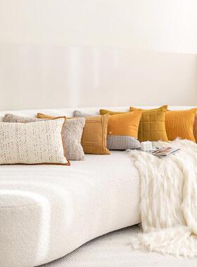 北欧橘黄色腰垫枕冬季枕发客厅简约米咖色腰橘黄色系靠车沙上办公