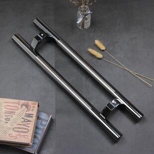 批框玻璃门拉有手不锈钢斜脚玫瑰金马蹄脚拉黑钛金木把拐角推手拉