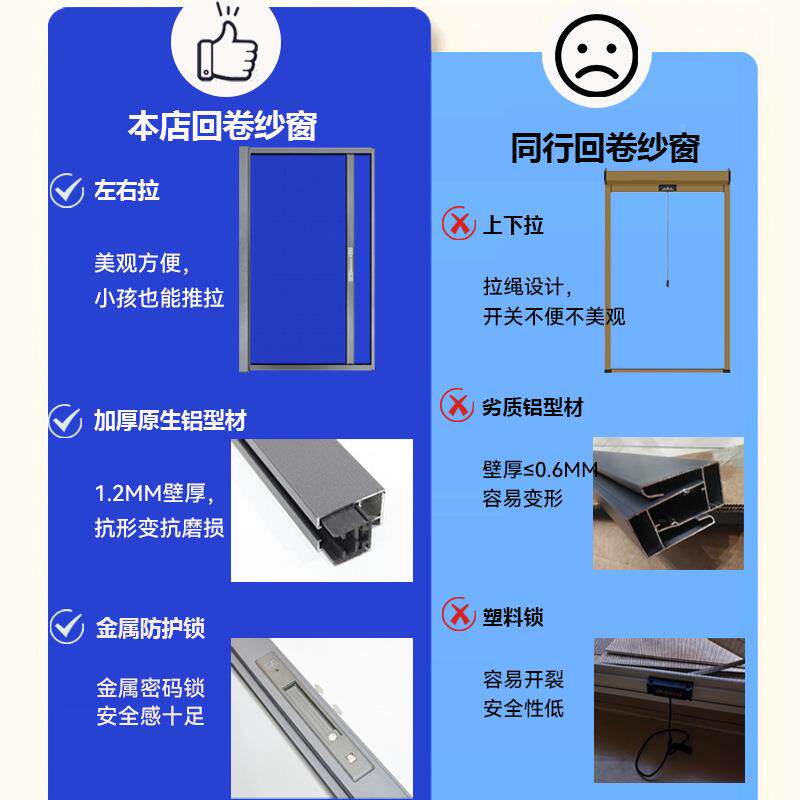 动网隐形回卷纱窗门防合蚊防自猫卫生间SSH内外开平开窗铝金沙窗