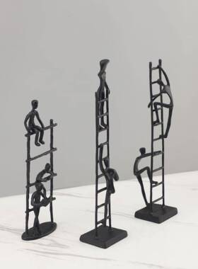 简现代金属黑色约攀登人物摆件样家板房售楼部10089居客软厅创意