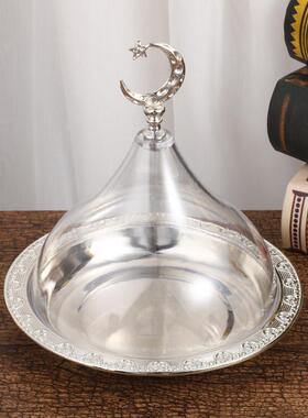 厂家直供纯色电镀工艺女式铁艺点心收纳盘简约款透明亚克力盖