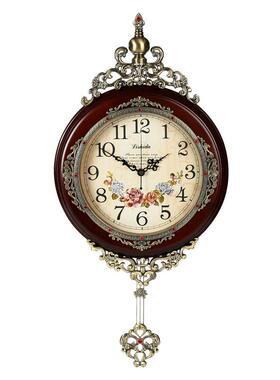 实木挂欧式时钟单面挂表音双面钟田园尚客KZ03厅静时钟石英钟墙钟