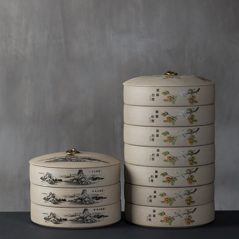 粗陶茶叶罐白茶普洱茶饼罐357g一饼三饼七子饼装可叠加家用醒茶盒