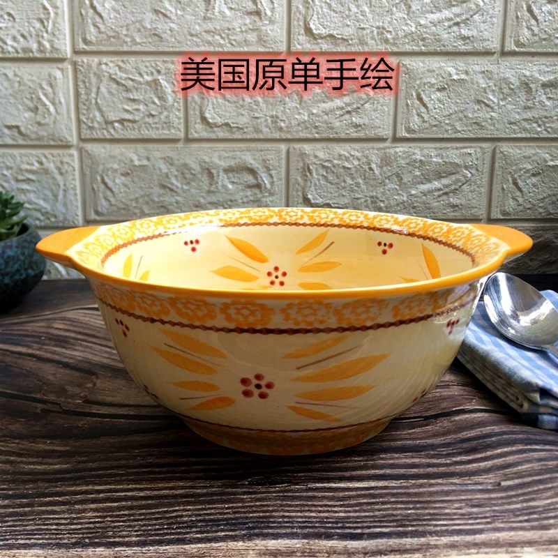 欧美原单釉下彩陶瓷田园沙拉碗焗菜碗汤面碗碗水果蔬菜碗烘焙工具
