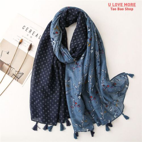 2023 Spain Lovely Polka Floral Tassel Viscose Shawl Scarf