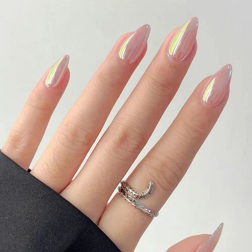 24pcs Stiletto Aurora Fake Nails Set Press On Short Almond N
