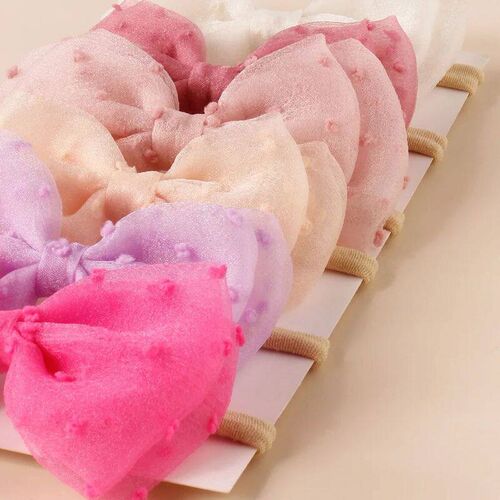 6pcs Baby Gauze Bow Soft Nylon Headband Dual Layers Bow Dots - 封面