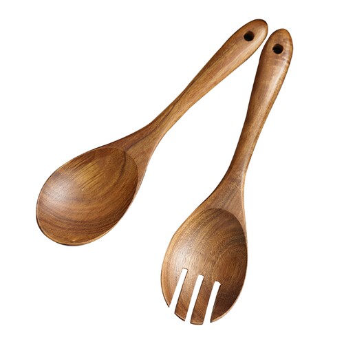 N58C 2Pcs Wooden Salad Servers Spoon and Fork Set Long
