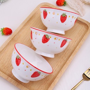 过年喜庆吃饭5寸碗家用陶瓷2021新款红色10个装高脚瓷碗饭碗单个