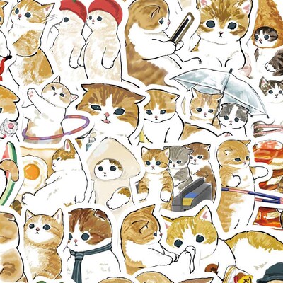 64 hand-painted cartoon yellow cat graffiti stickers guitar