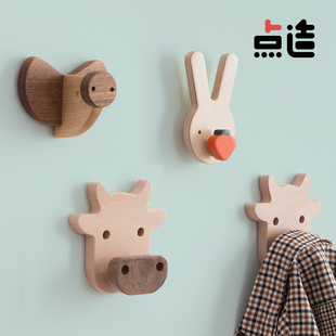 点造可爱动物装饰挂钩实木免打孔生肖礼品衣帽钩墙壁挂儿童房卡通