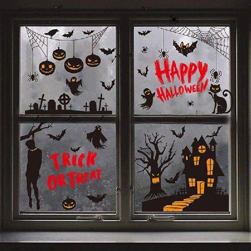 Happy Halloween Window Decorations Stickers Scary Black Bat - 实物图