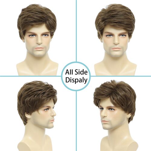 BCHR Mens Wigs Short Brown Wig Men Natural Fluffy Cosplay Co