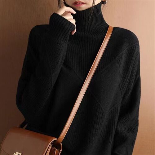 Turtleneck Sweater Womens 2025 Stitching Thickened Loose Ou