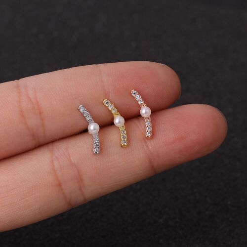 1Piece Curved Cz Cartilage Stud Helix Rook Conch Screw Back
