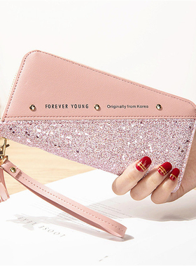 Fashion Womens Pu Leather Long Wallets Sequins Patchwork Gl
