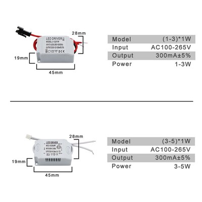 220V LED Driver Constant Current 300mA 240mA Output 1-50W Po