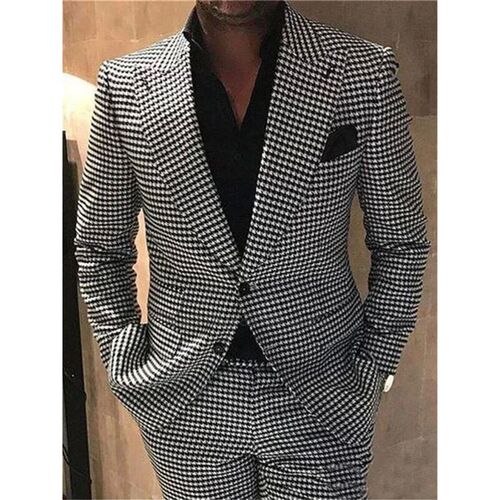 Piece Plaid Men Suits for Wedding Houndstooth Checkered