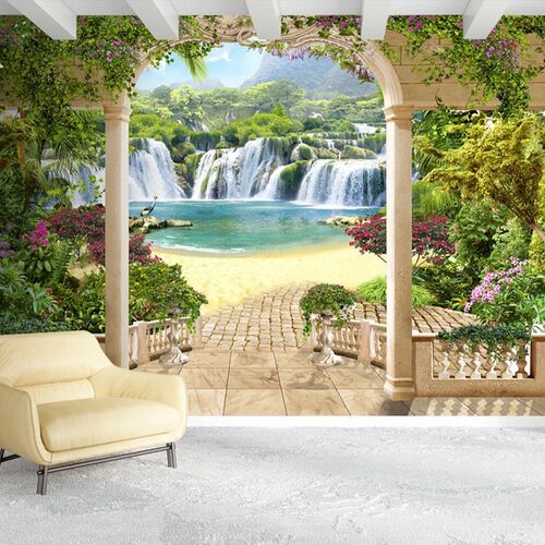 Custom 3D Photo Wallpaper Garden Balcony Waterfall Landscape