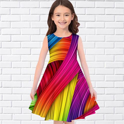 2023 Summer Girls 3D Flower Print Dresses Kids Girl Party Sl