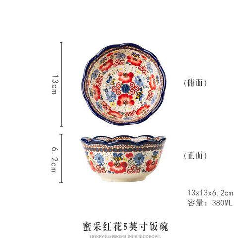 Ceramic Tableware Set Honeycomb Red for Home incl Dishes Bow