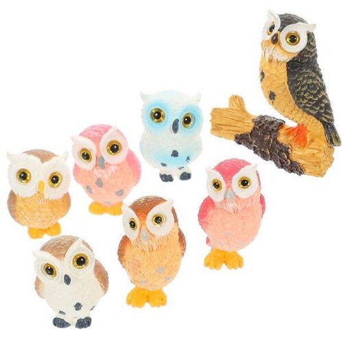 Owl Statue Micro Landscape Figure Resin Decor for Home