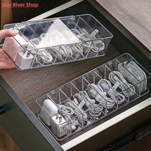 Cable Storage Box Transparent Plastic Data Line Storage Cont