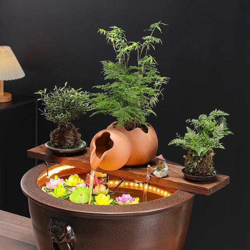 鱼缸水缸古法养鱼陶瓷罐循环流水摆件生态鱼缸开口罐庭院花园造景,家居饰品,户外/庭院摆件,淘宝优惠券,粉丝福利购,淘宝优惠卷