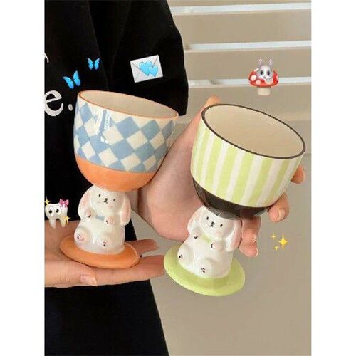 Ahunderjiaz-French Retro Ceramic Goblet, Cute Embossed