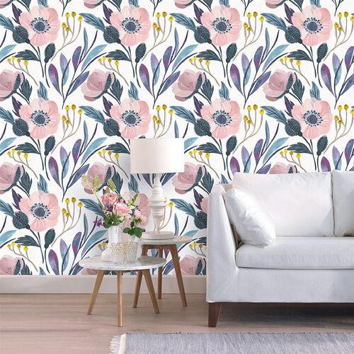 PVC Peel And Stick Wallpaper Removable Pink Flowers