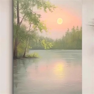 侘寂风日出东方手绘油画玄关装饰画客厅餐厅肌理画治愈系风景挂画