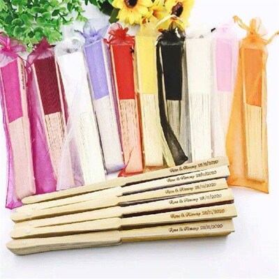30/80Pcs Personalized Engraved Folding Hand Fan Wedding