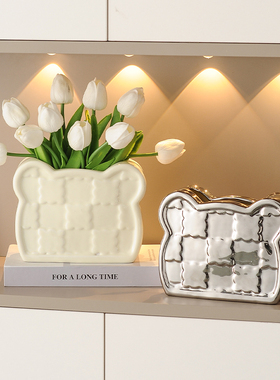 饼干玄关花瓶摆件客厅餐桌插花奶油风办公室入户郁金香花艺装饰品