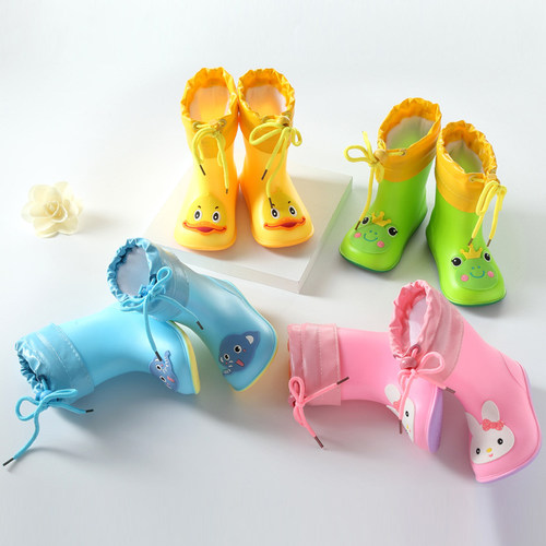 Autumn Winter Children Rain Boots Warm Plush Waterproof Kids