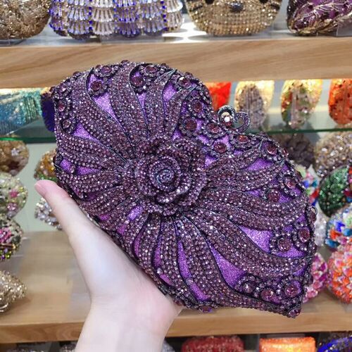 Luxury Purple/Blue Crystal Red Bag Rhinestones Evening Clutc