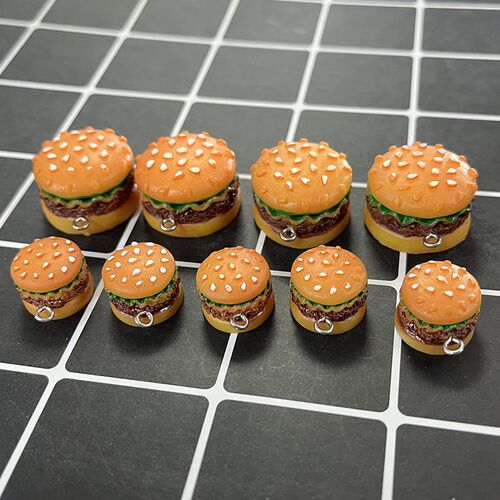 10pcs/pack Mix Big Small 3D Hamburger Resin Charms Simulatio