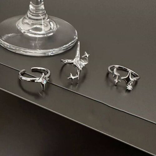 Vintage Irregular Cross Star Couple Ring for Women Men Punk
